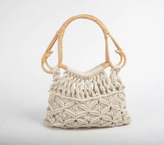Boho macrame Handbag with cane handles