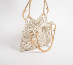 Boho macrame Handbag with cane handles