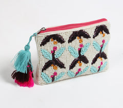 Bead-Embroidered Tasseled Pouch