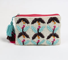 Bead-Embroidered Tasseled Pouch