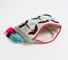Bead-Embroidered Tasseled Pouch