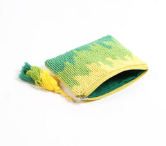 Beaded & Tasseled Green Ombre Pouch