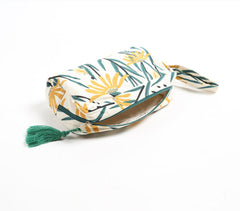 Yellow Floral Tasseled Pouch