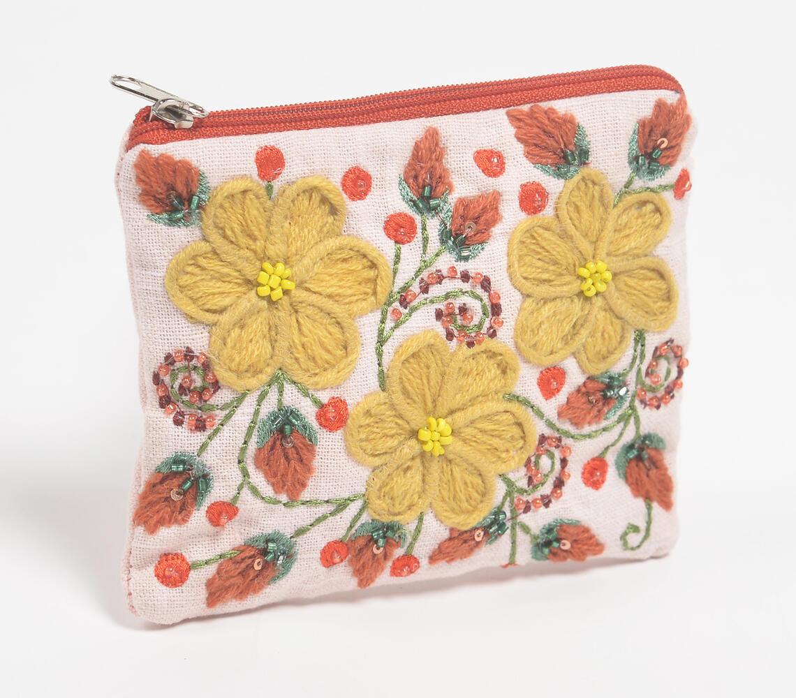 Yellow Jasmine embroidered Coin Pouch