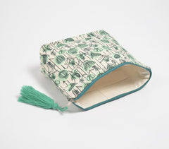 Floral Doodle Printed & Tasseled Travel Pouch