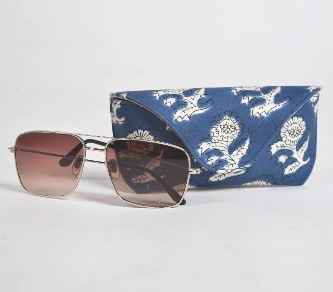 Block Printed Indigo Floral Case for Eyeglasses
