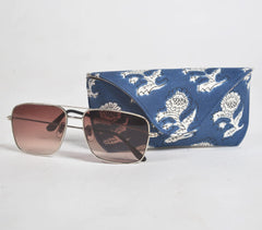 Block Printed Indigo Floral Case for Eyeglasses