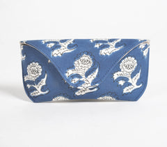 Block Printed Indigo Floral Case for Eyeglasses