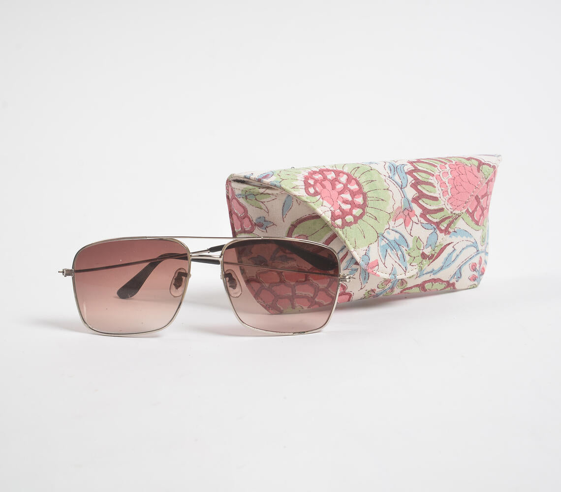Block printed floral Garden case for eyeglasses