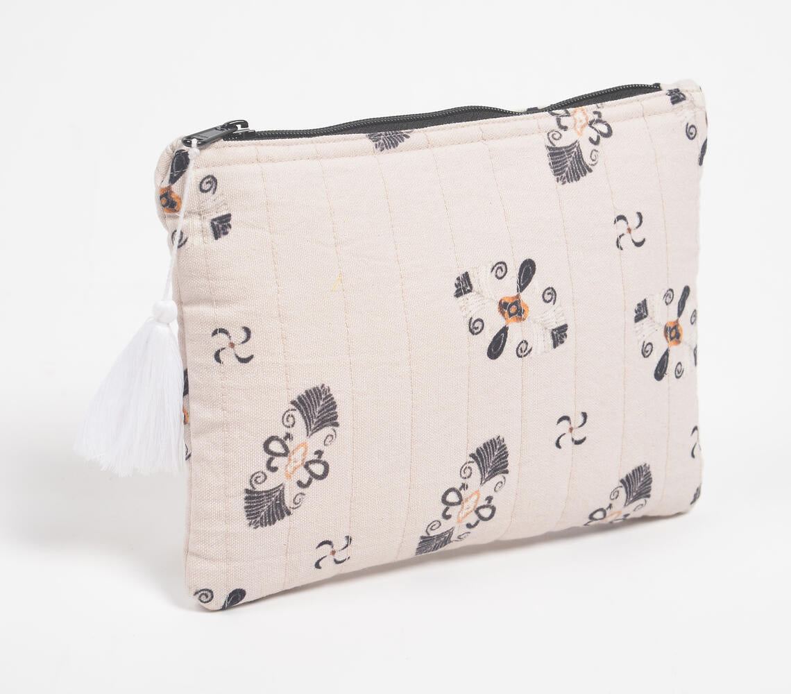 Stripe-Quilted Off-White Pouch