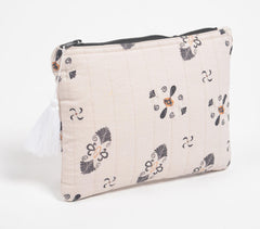 Stripe-Quilted Off-White Pouch