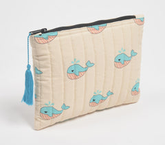 Stripe-Quilted Baby Whales Pouch
