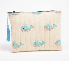 Stripe-Quilted Baby Whales Pouch