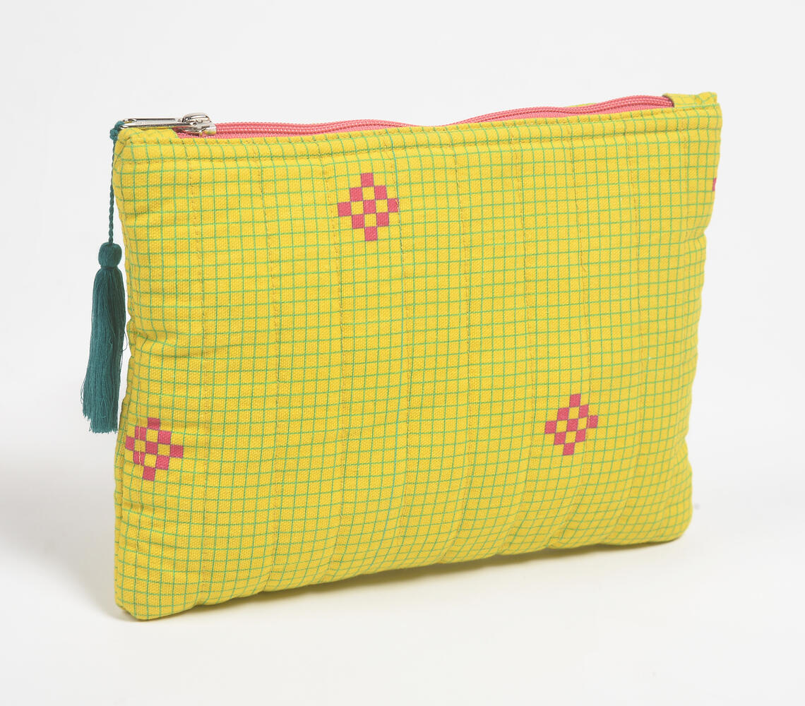 Stripe-Quilted Pin Checks Pouch