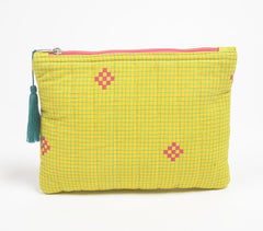 Stripe-Quilted Pin Checks Pouch