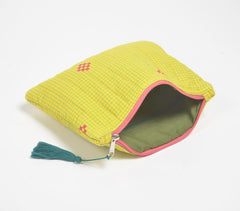 Stripe-Quilted Pin Checks Pouch