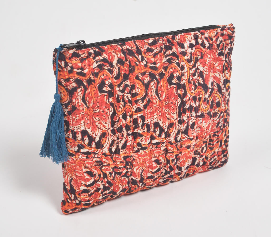 Stripe-Quilted Botanical Pouch