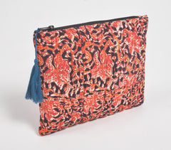Stripe-Quilted Botanical Pouch