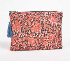 Stripe-Quilted Botanical Pouch