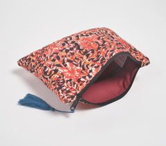 Stripe-Quilted Botanical Pouch