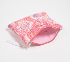 Stripe-Quilted Pink Floral Pouch