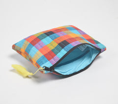 Stripe-Quilted Madras Checks Pouch
