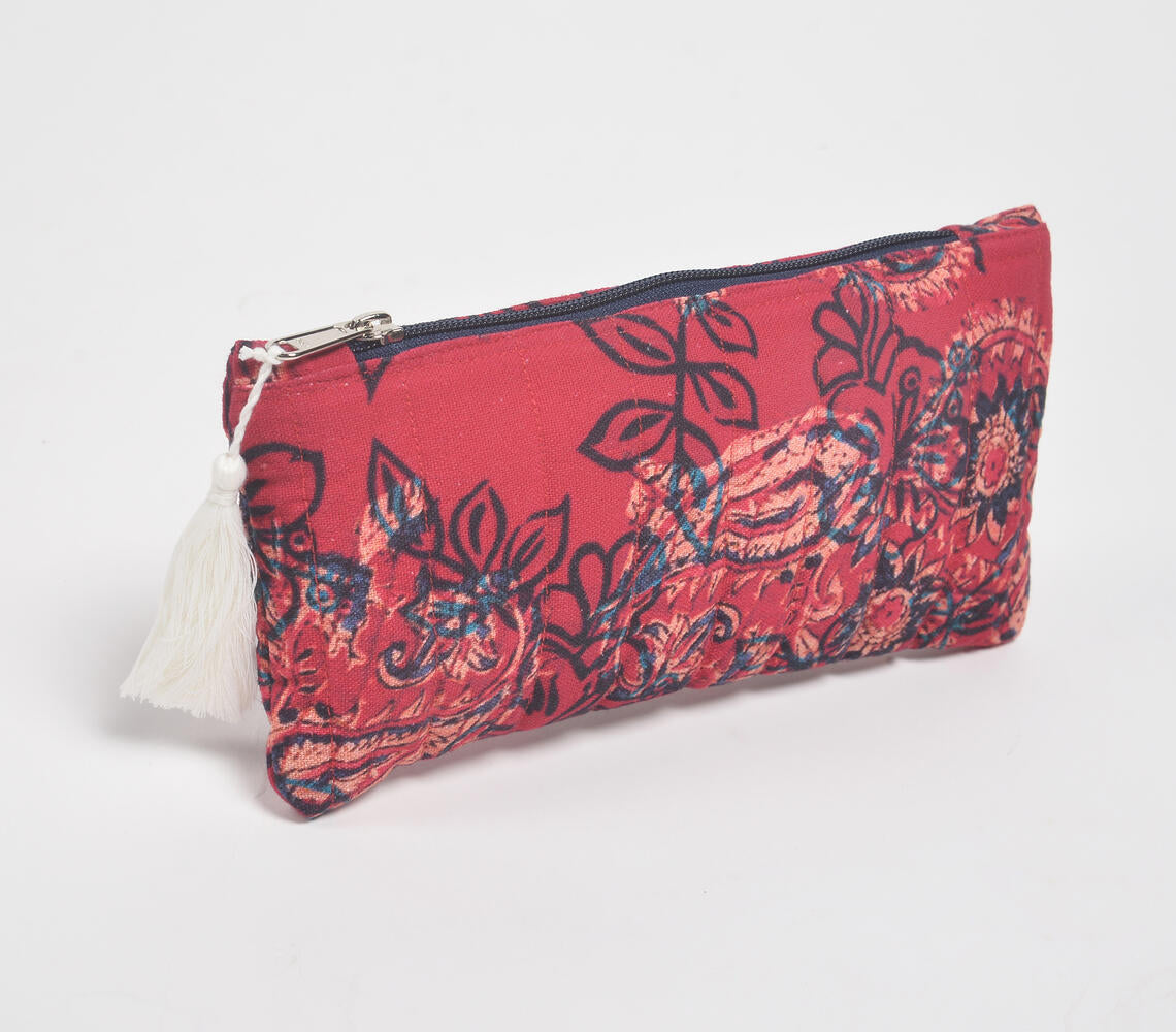 Stripe-Quilted Paisley Printed Pouch