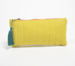 Stripe-Quilted Solid Yellow Pouch