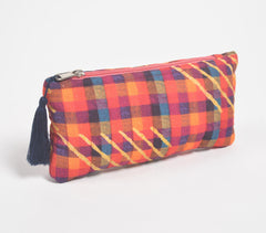 Stripe-Quilted Check Pouch