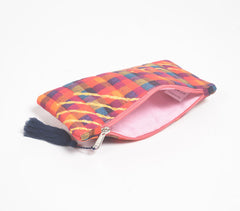 Stripe-Quilted Check Pouch