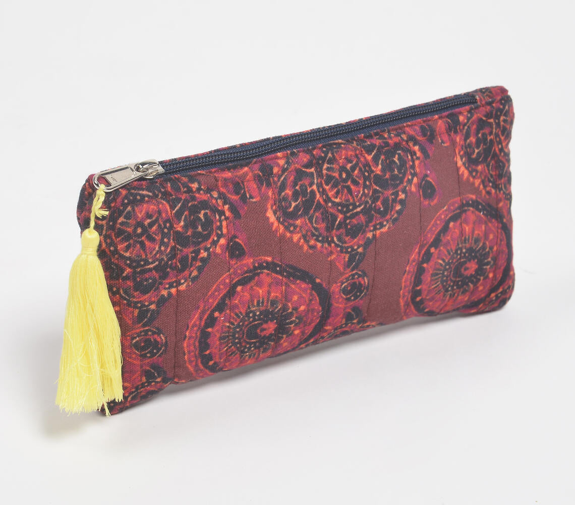 Stripe-Quilted Maroon Mandala Pouch