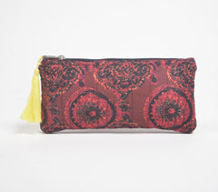 Stripe-Quilted Maroon Mandala Pouch