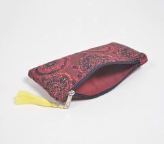 Stripe-Quilted Maroon Mandala Pouch