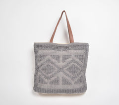 Smokey Tufted Cotton Tote Bag with Faux leather handles