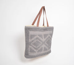 Smokey Tufted Cotton Tote Bag with Faux leather handles