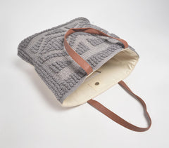 Smokey Tufted Cotton Tote Bag with Faux leather handles