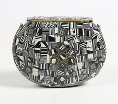 Mosaic Monotone Metallic Half-Moon Clutch with sling