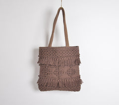 Tufted & Tasseled Cocoa Tote Bag