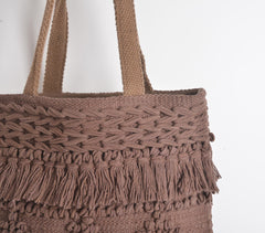 Tufted & Tasseled Cocoa Tote Bag