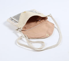 Metallic Embellished & Fringed Jute Sling Bag