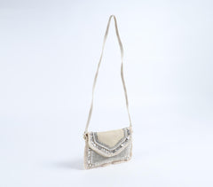 Metallic Embellished & Fringed Jute Sling Bag