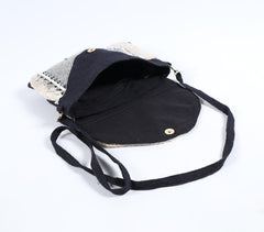 Metallic Embellished & Fringed Black Jute Sling Bag