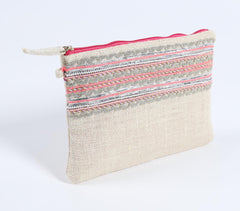Embroidered Jute Pouch