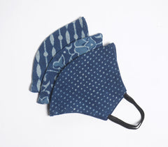 Hand Block Printed Indigo Face masks (set of 3)