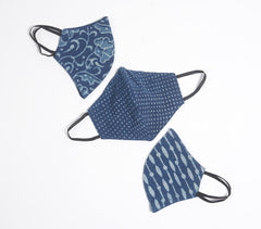 Hand Block Printed Indigo Face masks (set of 3)