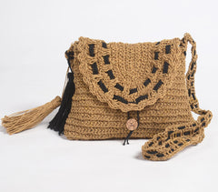 Woven Jute Tasseled sling bag