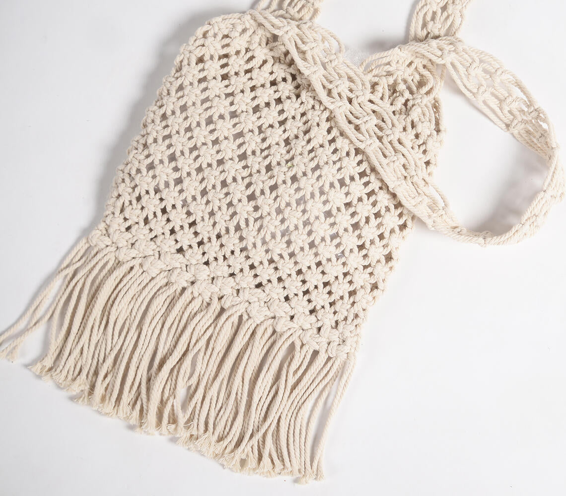 Hand Knotted Macrame Fringed handbag