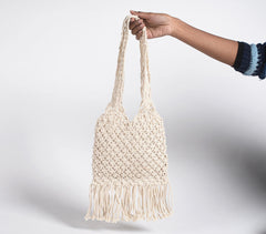 Hand Knotted Macrame Fringed handbag