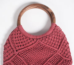 Macrame Red Handbag with Wooden handles