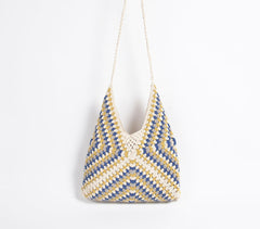 Crochet Cotton Geometric Multicolor Handbag
